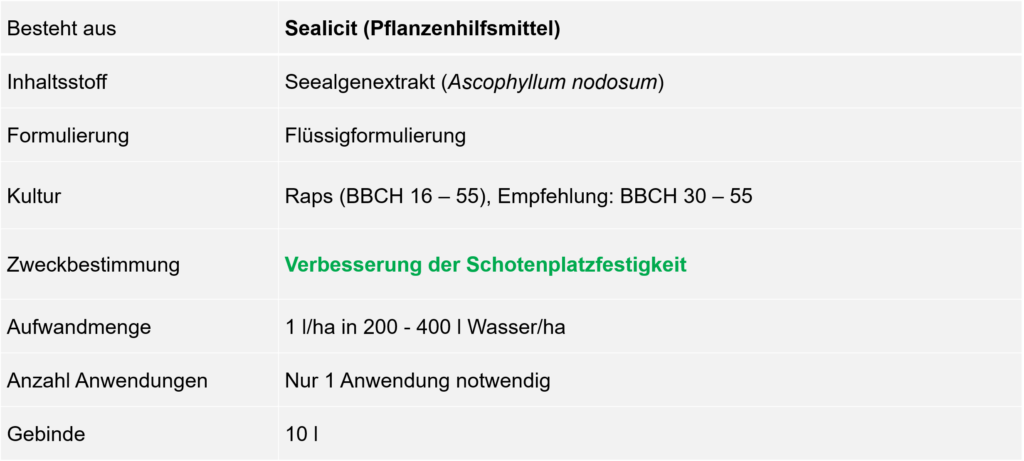 Steckbrief des Pflanzenhilfsmittels Sealicit.